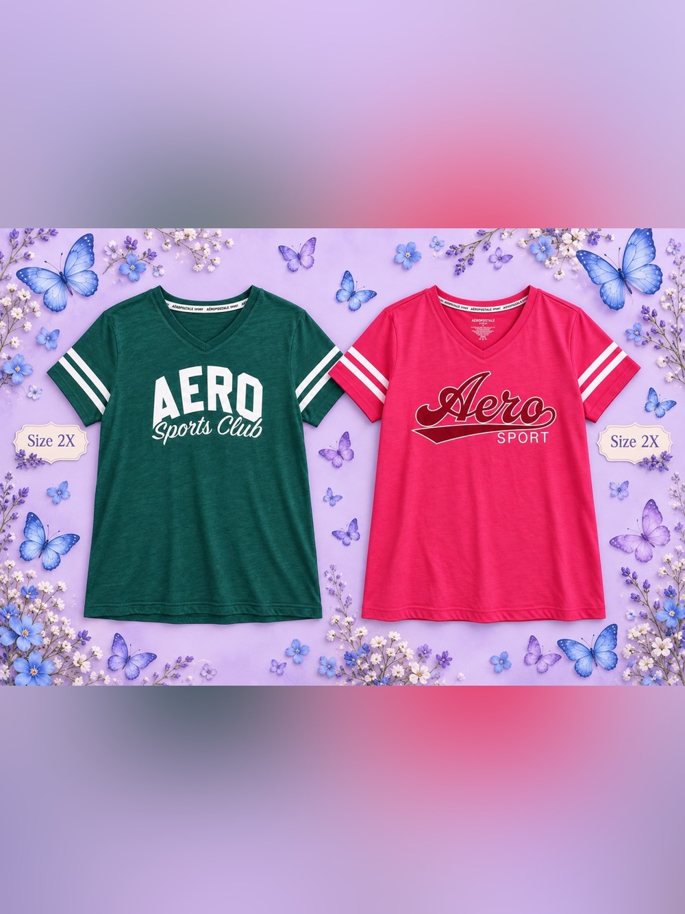 Aeropostale Kids Green & Pink V-Neck Sport Graphic Tees